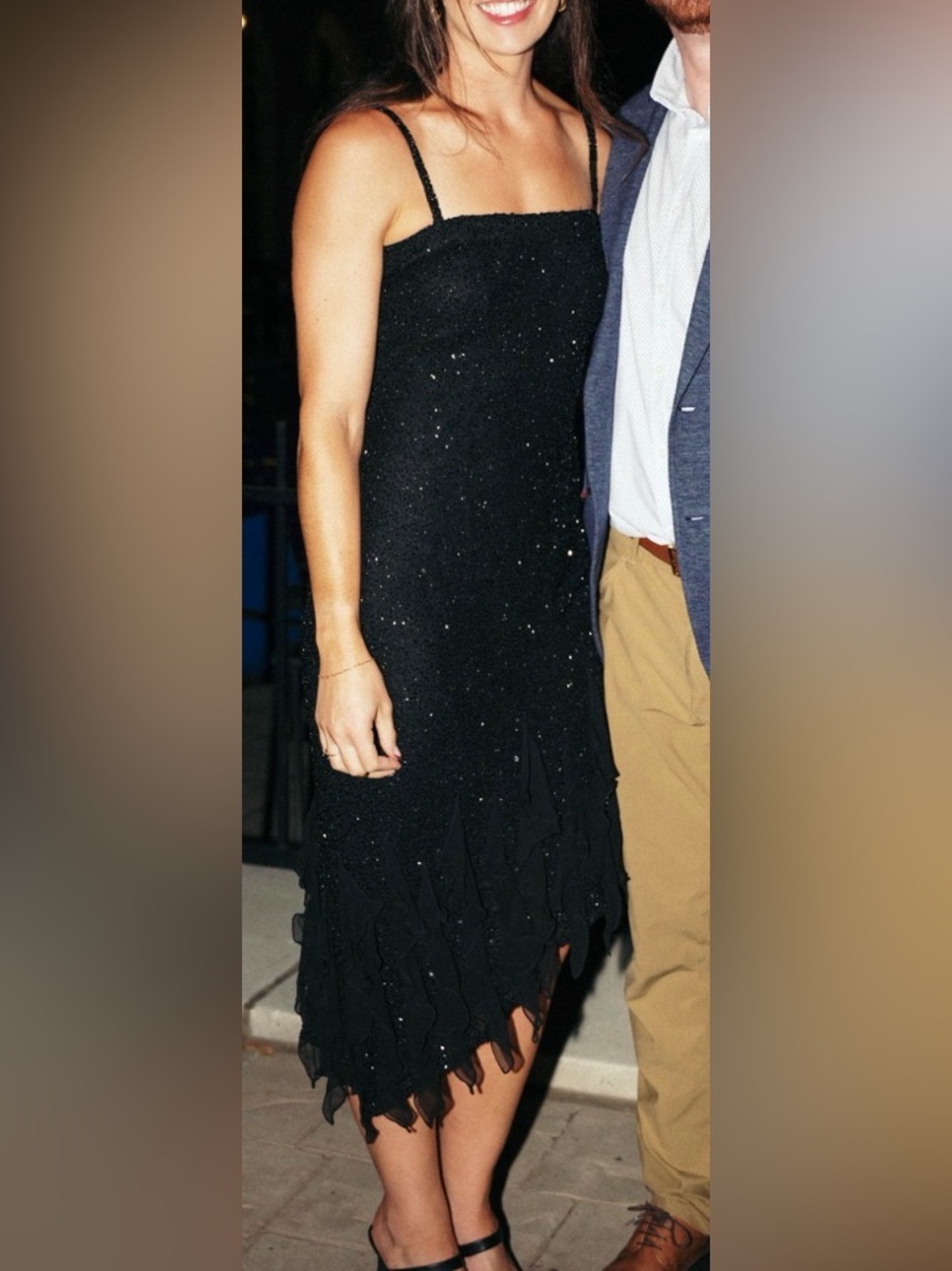 White House Black Market Black Beaded 100% Silk Asymmetrical Cocktail Dress - Picture 2 of 11